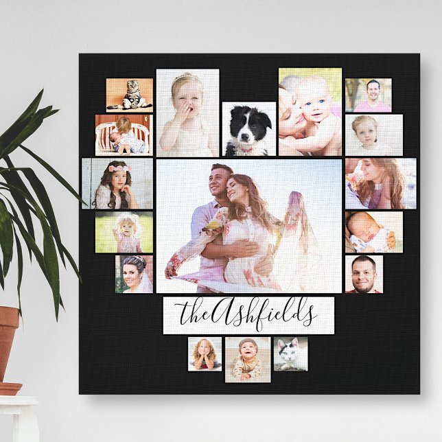Familienfoto Collage Herz 17 Bilder Name Schwarz Leinwanddruck (Von Creator hochgeladen)