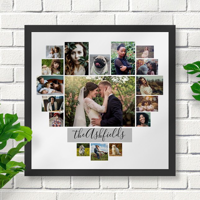 Familienfoto Collage Herz 17 Bilder Name Weiß Poster (Von Creator hochgeladen)