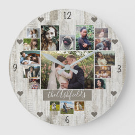 Familienfoto Collage Herz 17 Pic Name Rustikales H Große Wanduhr