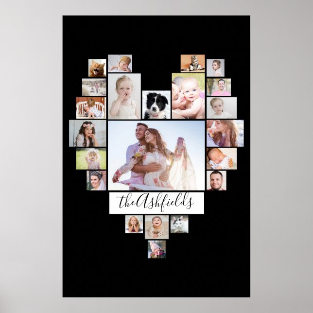 Familienfoto Collage Herz 22 Bilder Schwarz 20x30 Poster (Vorne)