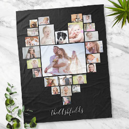 Familienfoto Collage Herz 25 Bilder Name Schwarz Fleecedecke