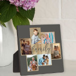 Familienfoto Collage Holzkörner Border Wargrau Fotoplatte<br><div class="desc">Foto-Kollektion mit 6 Ihrer Lieblings-Fotos, Kalligraphie und hellen Holzkörnern-Look Rahmen. Die Fotovorlage steht Ihnen zum Hinzufügen Ihrer Fotos zur Verfügung, die in Landschafts- und Porträtformaten angezeigt werden. Die Hintergrundfarbe und das Wort "Familie" sind warm grau und Sie sind willkommen, dies zu bearbeiten, um Ihre Wohngestaltung Anzug - klicken Sie einfach...</div>