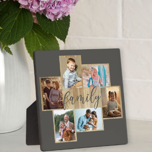 Familienfoto Collage Holzkörner Border Wargrau Fotoplatte