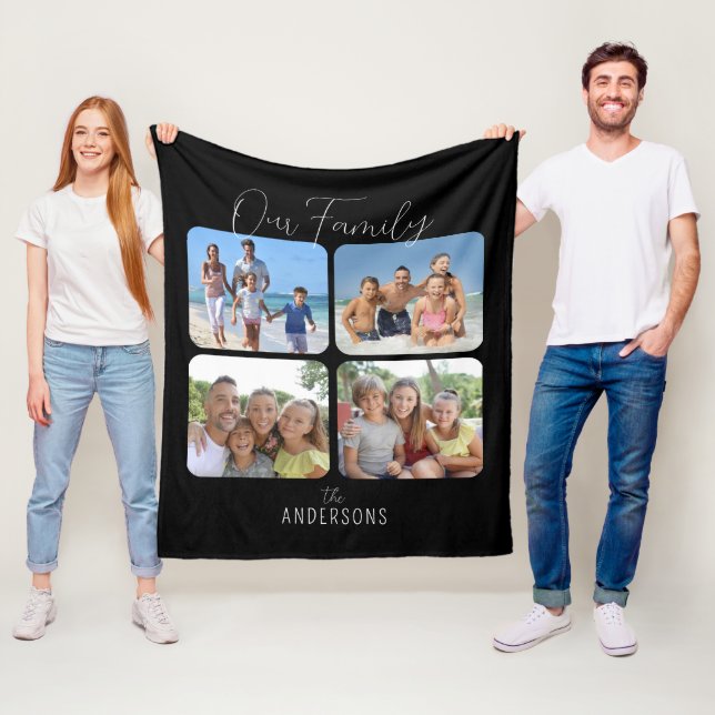 Familienfoto-Collage-Kalligrafieschrift Fleecedecke (Beispiel)