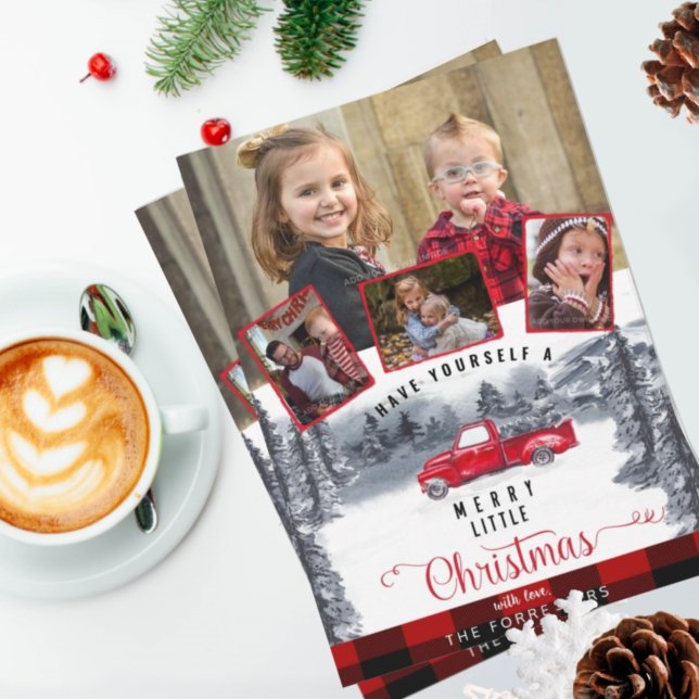 Familienfoto Collage, Kariert, Weihnachten, Roter  Feiertagskarte (Von Creator hochgeladen)