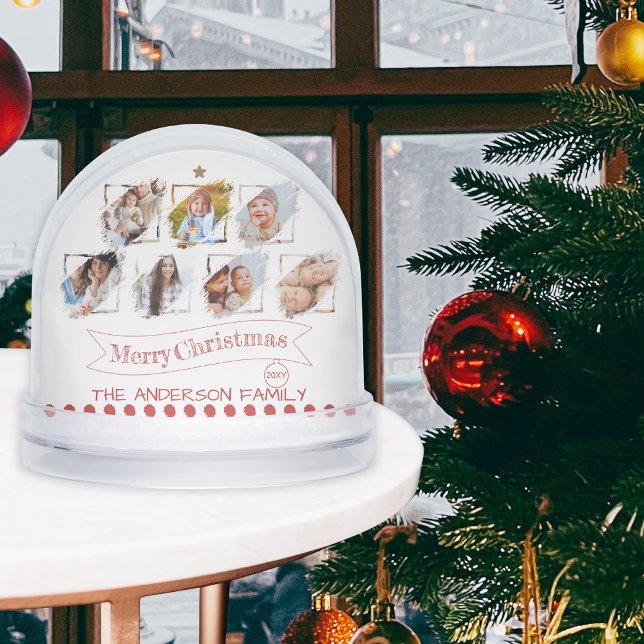 Familienfoto Collage Keepake Frohe Weihnachten Schneekugeln (Von Creator hochgeladen)