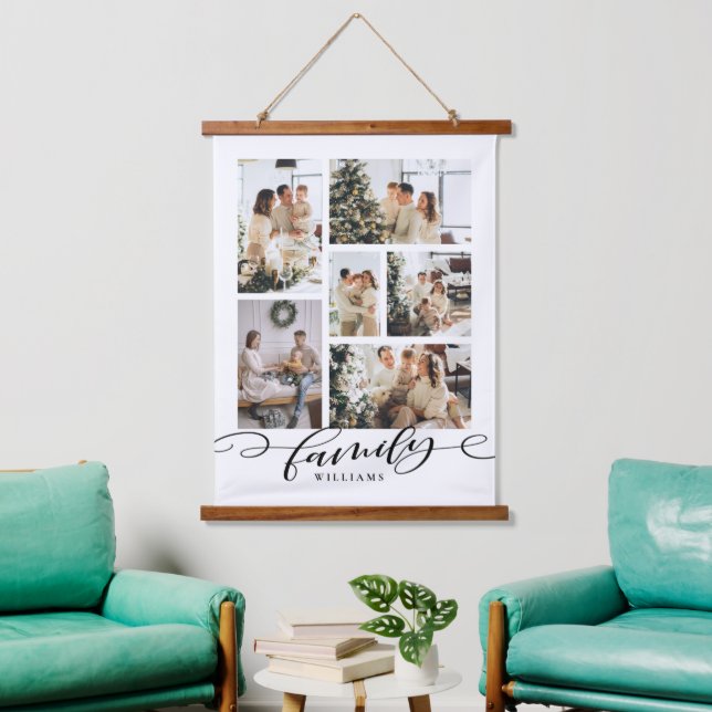 Familienfoto Collage Keepake Wandteppich Mit Holzrahmen (Wohnzimmer)