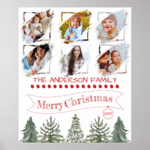 Familienfoto-Collage Kiefern Vintage Weihnachten Poster