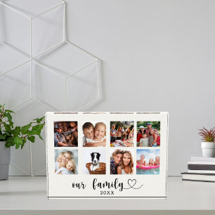 Familienfoto-Collage Liebesherz Schrift Elfenbein Fotoblock