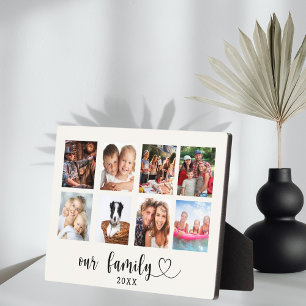 Familienfoto-Collage Liebesherz Schrift Elfenbein Fotoplatte