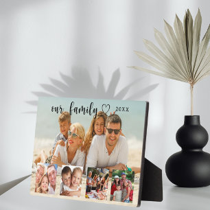 Familienfoto-Collage Liebesherz Schrift Fotoplatte