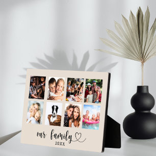 Familienfoto-Collage Liebesherz-Schrift taupe Fotoplatte