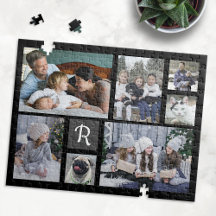Familienfoto Collage Mit Monogramm 7 Bilder Schwar