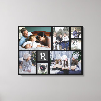 Familienfoto Collage Mit Monogramm 7 Bilder Schwar Leinwanddruck
