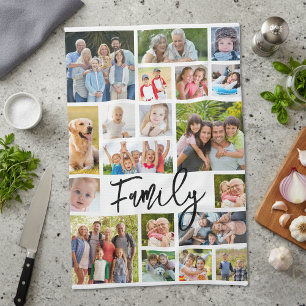 Familienfoto-Collage Moderne Schrift Geschirrtuch