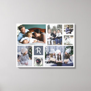 Familienfoto-Collage Monogramm 7 Bilder Weiß Leinwanddruck