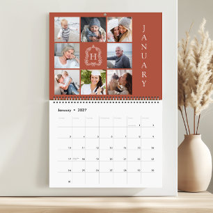 Familienfoto-Collage-Monogramm-Wappen-Terrakotta Kalender