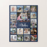 Familienfoto Collage Navy Blue Moderne Mit Monogra<br><div class="desc">Feiern Sie mit einem einzigartigen und unterhaltsamen Collage-Puzzle die Familienfreuden. Wenn Sie einen Hintergrund oder Text in anderen Farben als Blau, Weiß und Grau bevorzugen, lesen Sie die folgenden Anweisungen. (IMAGE PLACEMENT TIP: Eine einfache Möglichkeit, ein Foto genau so zu zentrieren, wie Sie es gewollt haben, ist es, es einzuschneiden,...</div>