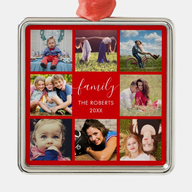 Familienfoto Collage Red Custom Keramik Ornament (Vorne)