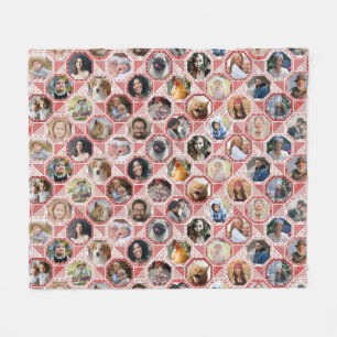 Familienfoto Collage Red Quilt Look 28 Custom Pics Fleecedecke