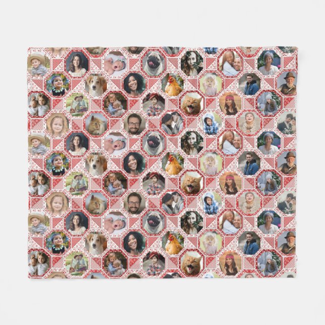 Familienfoto Collage Red Quilt Look 28 Custom Pics Fleecedecke (Vorderseite (Horizontal))