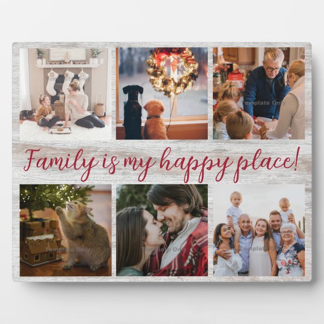 Familienfoto Collage Rustic Wood Script Plaque Fotoplatte (Vorderseite)