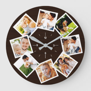 Familienfoto-Collage Rustikaler Bauernhof Dunkelbr Große Wanduhr