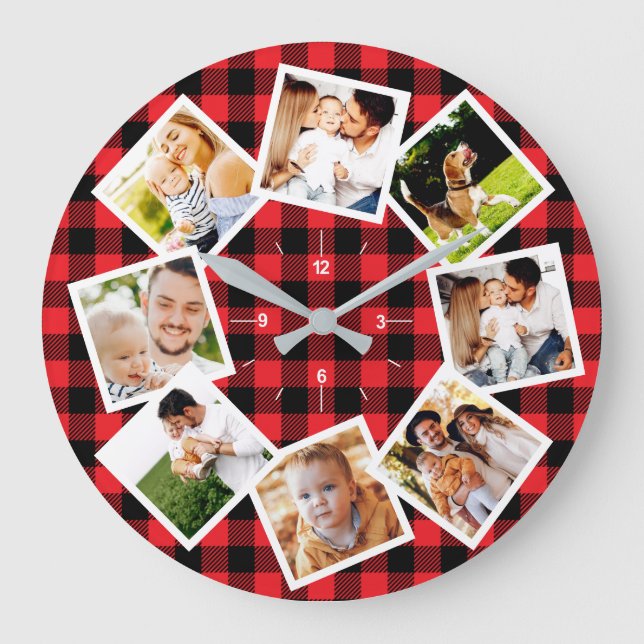 Familienfoto Collage Rustikales Bauernhaus Buffalo Große Wanduhr (Vorderseite)