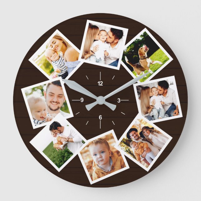 Familienfoto Collage Rustikales Bauernhaus Dunkelb Große Wanduhr (Vorderseite)