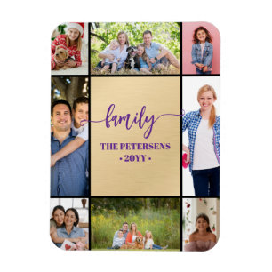 Familienfoto-Collage schwarzes Gold-Schriftmagnet Magnet