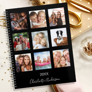 Familienfoto-Collage schwarzes Monogramm 2027 Planer