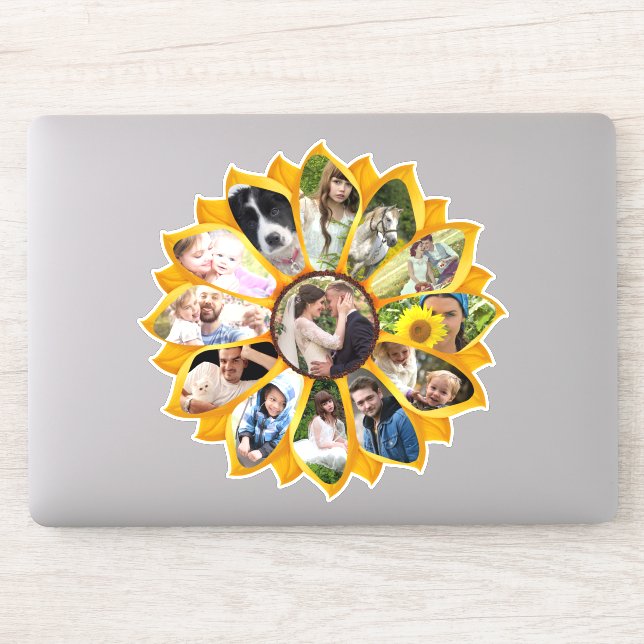 Familienfoto Collage Sonnenblumen 13 Bilder leicht Aufkleber (Computer)