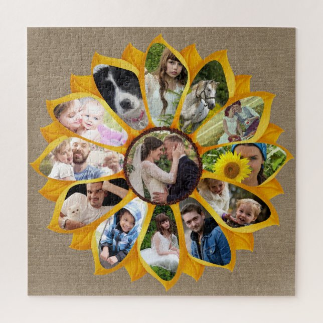 Familienfoto Collage Sonnenblumen Burlap 13 Pics E (Vertikal)