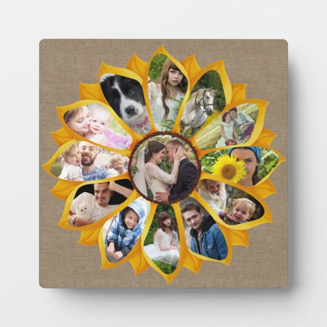 Familienfoto Collage Sonnenblumen Burlap 13 Pics E Fotoplatte (Vorderseite)