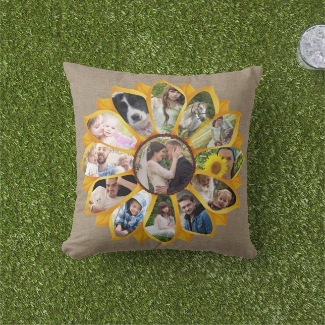 Familienfoto Collage Sonnenblumen Burlap 13 Pics E Kissen (Golfball-Marker)