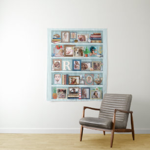 Familienfoto-Collage Strand Bücherregal personalis Wandteppich