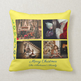 Familienfoto Collage Vier Fotos Frohe Weihnachten Kissen