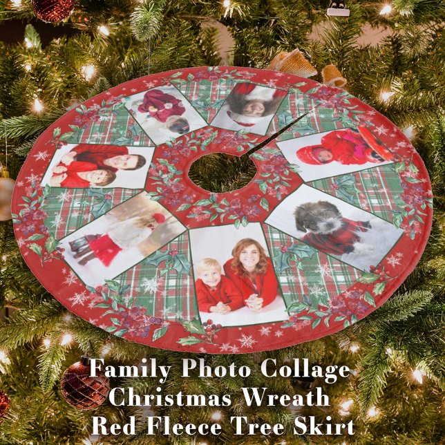 Familienfoto Collage Weihnachtsfeiertag Rot Fleece Weihnachtsbaumdecke (Family Photo Collage Christmas Wreath Red Fleece Tree Skirt)