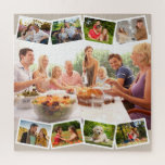 Familienfoto Collage Zigzag Foto Strips Square<br><div class="desc">Erstellen Sie Ihr eigenes Puzzle mit Ihrem eigenen Text und einigen Ihrer beliebten Fotos. Die Vorlage ist für Sie bereit, bis zu neun verschiedene Fotos zu erstellen. Als Hintergrund wird das Foto verwendet, die restlichen 8 Foto werden in einem Zickzack-Foto entlang der oberen und unteren Ebene dargestellt. Dieses Design hat...</div>