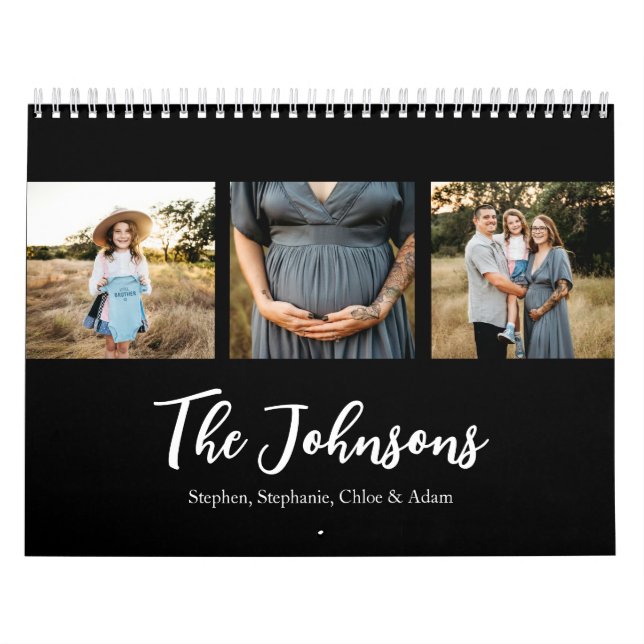 Familienfoto Elegantes Skript Schwarz  Kalender (Titelbild)
