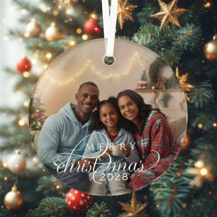 Familienfoto Frohe Weihnachten Modernes Glas Ornament Aus Glas