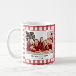 Familienfoto Frohe Weihnachten Rot kariert Benutze Kaffeetasse