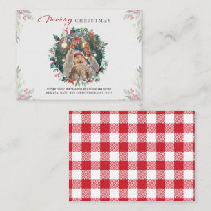 Familienfoto Frohe Weihnachten Rote Beeren Kariert Mitteilungskarte