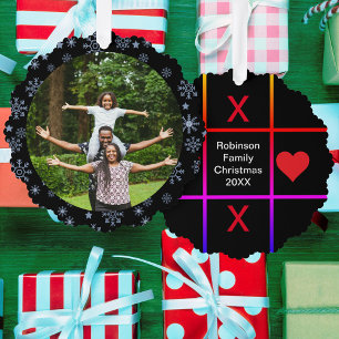 Familienfoto Herz Umarmungen & Küsse Tic Tac Toe P Ornament Karte