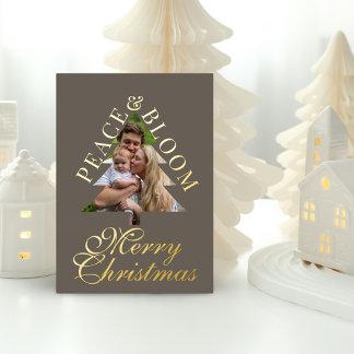 Familienfoto Kiefernbaum Schrift grau Gold echt Folieneinladung
