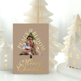 Familienfoto Kiefernbaum Schrift taupe Gold echt Folieneinladung