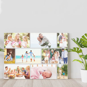 Familienfoto-Kollage im Mauerwerksstil Grau Leinwanddruck
