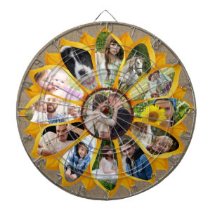 Familienfoto-Kollage Sonnenblume Jute 13 Bilder Ei Dartscheibe