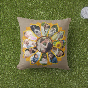 Familienfoto-Kollage Sonnenblume Jute 13 Bilder Ei Kissen