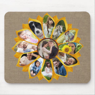 Familienfoto-Kollage Sonnenblume Jute 13 Bilder Ei Mousepad